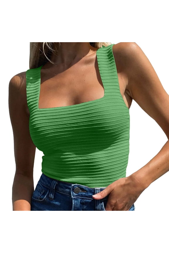Woman Tank Top Going Out Tank Tops for Women Square Neckline Crop Europe the United States Tank Backless Hottie Knitted Ladies Blouses for Women Casual Summer Green XL