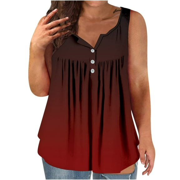 MESSUEN Women Sleeveless Tops Loose Fitting Tank Tops for Women Henley Raglan Tunic for Leggings Sleeve Shirts Up Rucheds Clothes Ladies Blouses for Women Dressy Casual Red 2XL