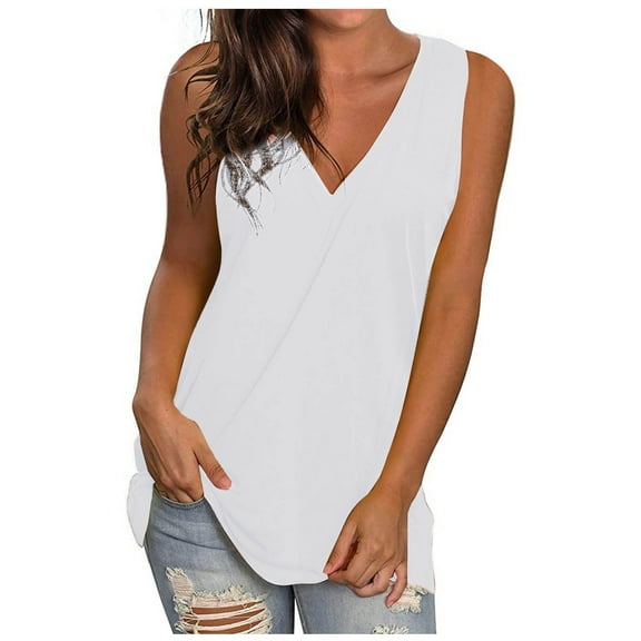 MESSUEN Women's Sleeveless Tops Loose Fit Tank Tops for Women V-neck Raglan 2024 Vest European American Loose T Shirt Women's Casual Tank Tops Womens Sleeveless T Shirts White XL