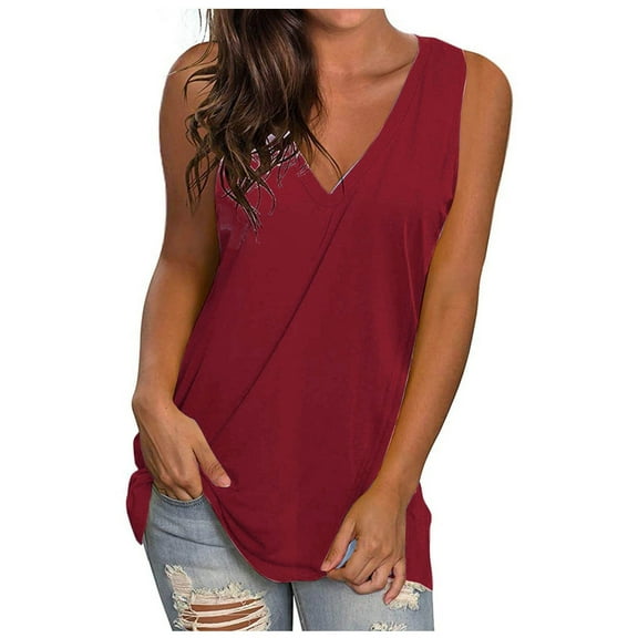 MESSUEN Women's Sleeveless Tops Loose Fit Tank Tops for Women V-neck Raglan 2024 Vest European American Solid Color Loose V Neck T Shirt Tops for Women Top for Women Shirts Red 3XL