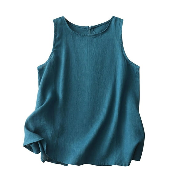 MESSUEN Women's Sleeveless Tops Loose Fitting Tops for Women Crew Neck Raglan 2025 Retro Literary Inner Pullover Temperament Suspender Strap Women Tops Dressy Casual Shirts Women Blue L