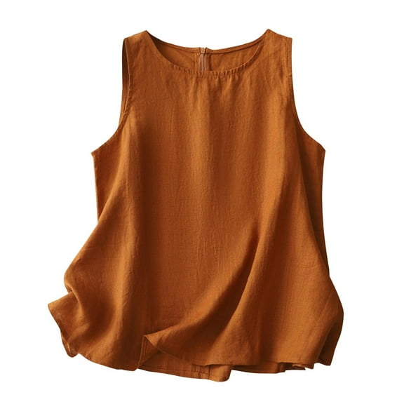 MESSUEN Women's Sleeveless Tops Loose Fitting Tops for Women Crew Neck Raglan Retro Literary Inner Pullover Temperament Strap Women's Fashion Dressy Summer Tops for Women Brown M