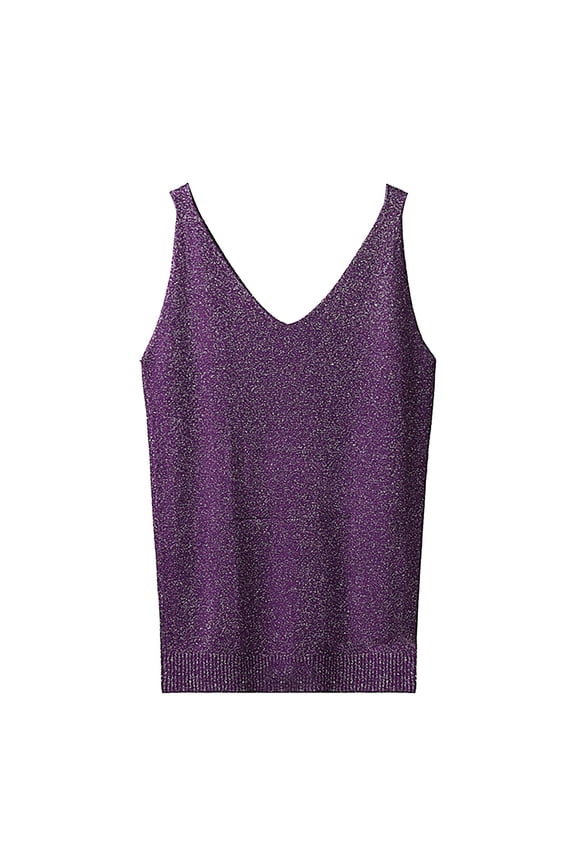 Women's Tank Top Knit Tank Tops for Women V-neck Crop Women's Solid Color V Neck Sequin Camisol Casual Blouses for Women's Blouses E A