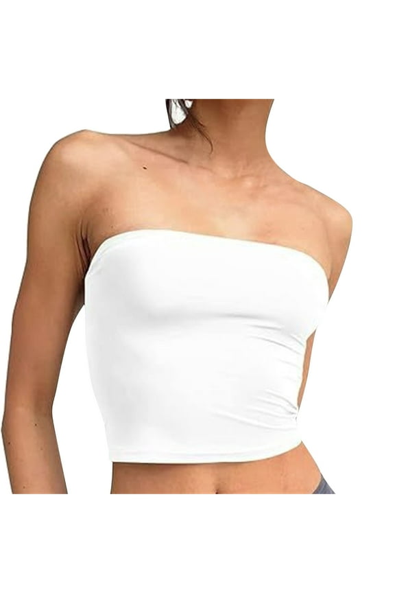 Women's Tube Top Fitted Tank Tops for Women Womens Shirts Tube for Crop Going Out Strapless Tank Bandeau Outfits 2024 Clothes Casual Tank Tops Top for Women Summer White M