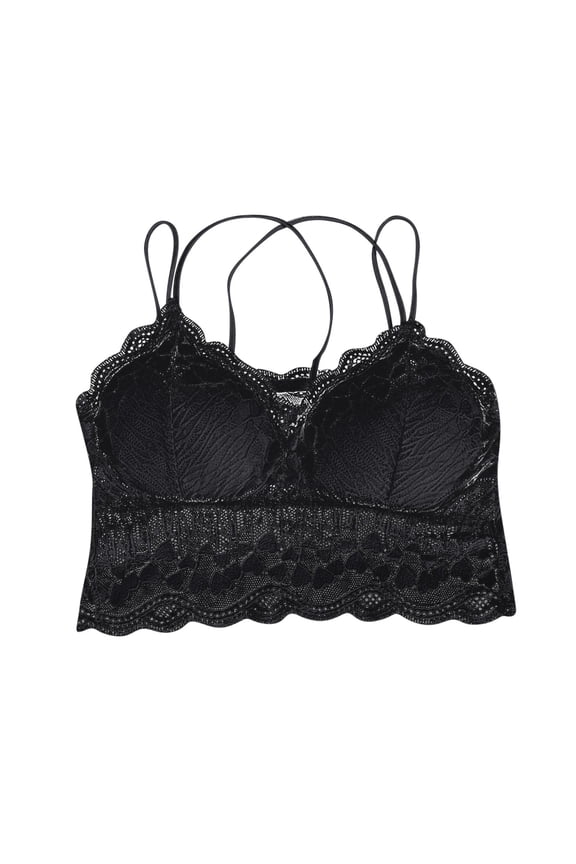 Womens Bras Lace Bralettes for Women Crew Neck Chemise Corset Lace Floral Bralette Bralet Bra Cami Crop Underwear Vest Blouses for Women Basic Tank Tops for Women Black One Size