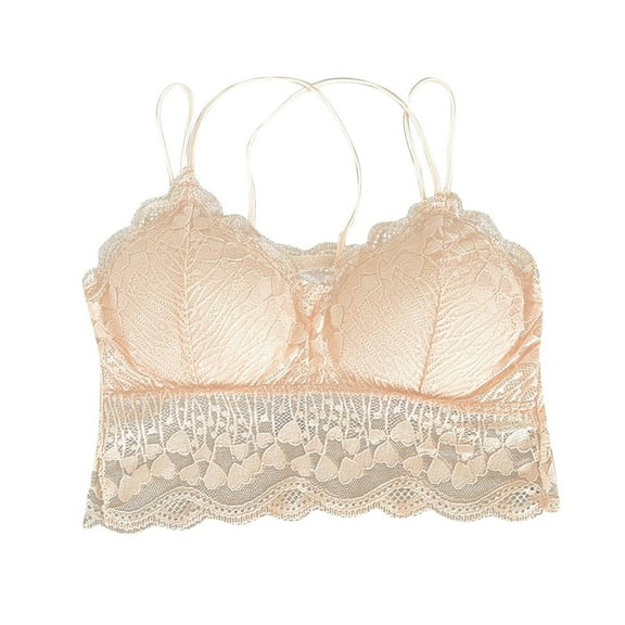MESSUEN Womens Bras Lace Bralettes for Women Crew Neck Chemise Corset Lace Floral Bralette Bralet Bra Cami Crop Underwear Vest Womens Tank Tops Casual Top for Women Summer Khaki One Size