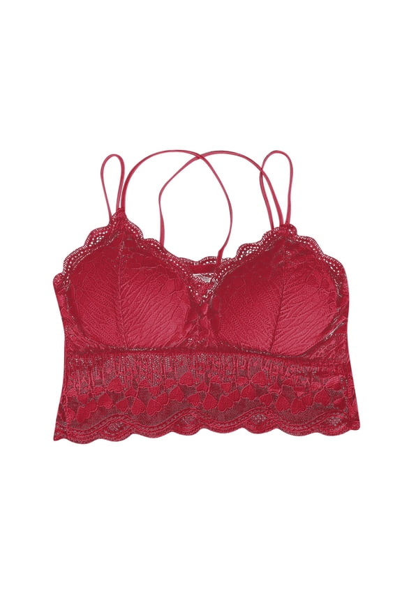 Womens Bras Lace Bralettes for Women Crew Neck Chemise Corset Vest Lace Floral Bralette Bralet Bra Cami Crop Underwear Vest Women's Shirts Womens Blouses Summer Red One Size