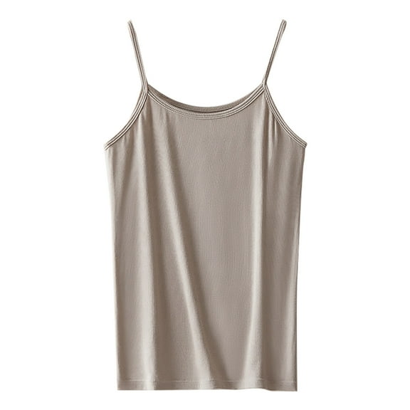 MESSUEN Womens Camisole Tank Tops Ribbed Tops for Women Scoop Neck Camisole Soft Tank with Built in Bra Stretch Yoga Gym Tank Basic Tops for Woman Women's Shirts Blouses Beige L