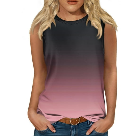 MESSUEN Womens Sleeveless Tops Tank Tops for Women Loose Fit Crew Neck Raglan Crew Neck Gradient Print Vest Fashionable Casual Top Blouses for Women Dressy Basics Womens Tank Tops Black L
