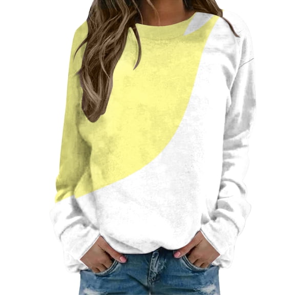 MESSUEN Womens Sweatshirts No Hood Thermal Long Sleeve Women Winter Sweatshirts for Women Womens Tops Long Sleeve Fall Sweatshirt Women's Tops Longsleeve Tops Yellow S