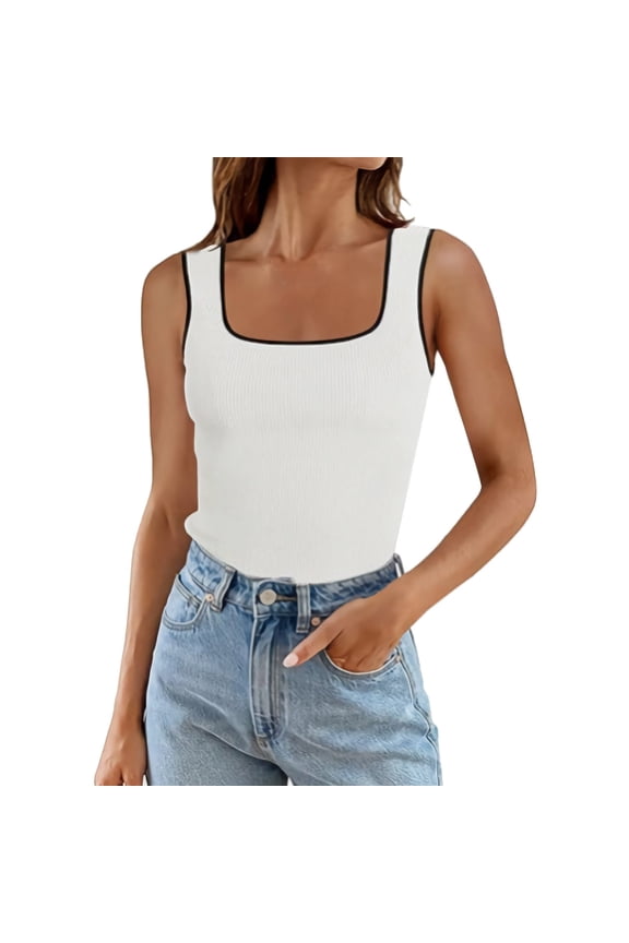 Womens Tank Top Womens Tank Tops Cropped Square Neckline Crop Sleeveless Patchwork Camisole Summer Outer Vest Blouses for Women Casual Sleeveless Summer Tops for Women White XL