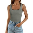 thumbnail image 1 of MESSUEN Womens Tank Top Womens Tank Tops Cropped Square Neckline Crop Women's Sleeveless Patchwork Camisole Summer Outer Vest Sleeveless Tshirts for Women Womens Casual Tops Green XL, 1 of 5