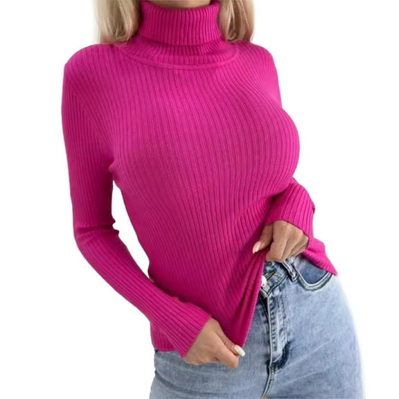MESSUEN Wool Sweater Women Long Sleeve Undershirt for Women Pull Over Sweaters Womens Tops for Women Summer Women's Summer Tops Women's Shirts Women's Winter Sweaters Hot Pink M