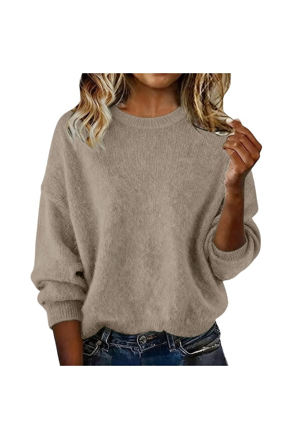 Wool Sweater Women Pull Over Sweaters Womens Baggy Sweater Sweatshirts for Women's Shirts Casual Tops for Women Womens Sweat Shirts Khaki M