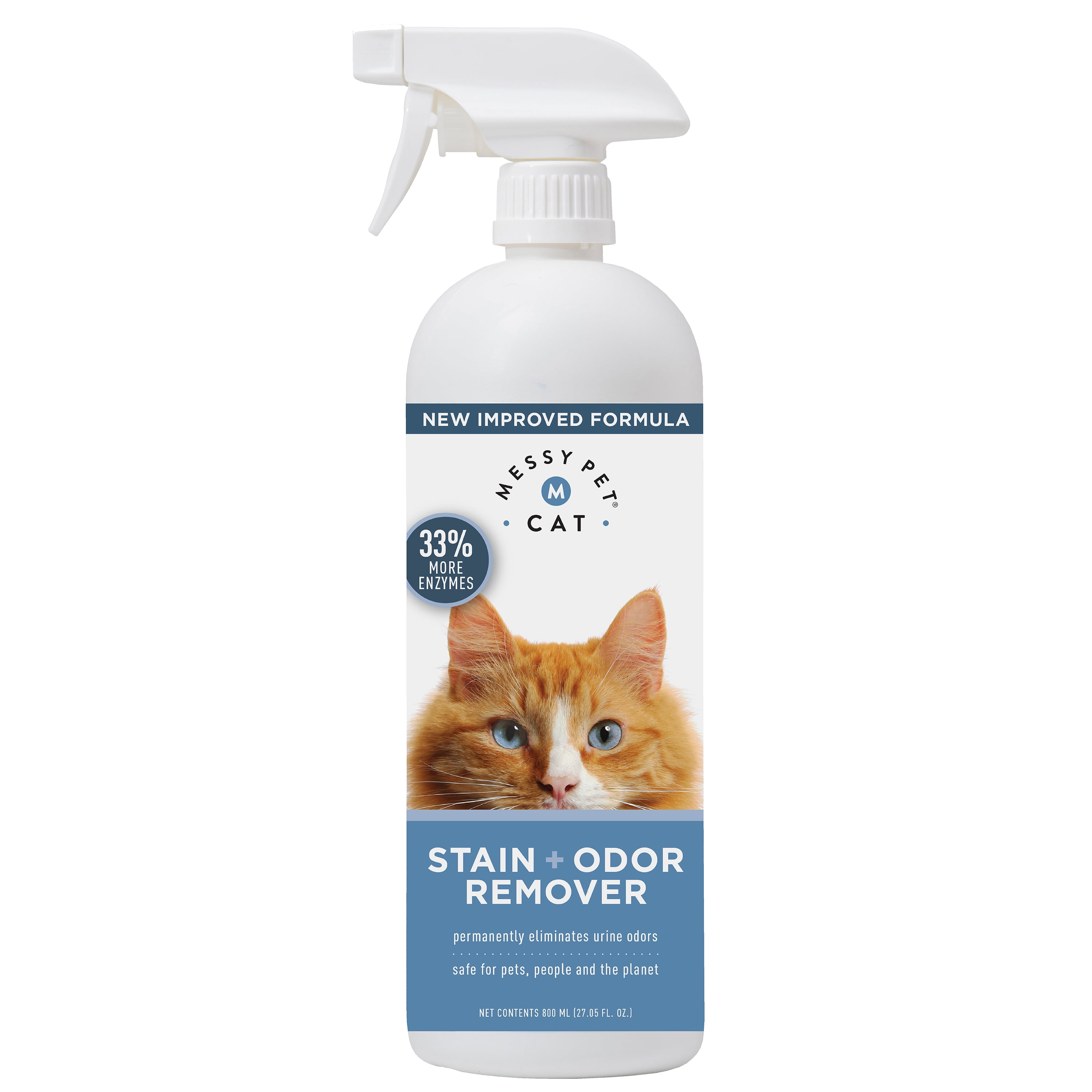 Messy Pet Cat Stain + Odor Remover Cleans Urine Smells from Carpet, Couch, Mattress - 27 oz