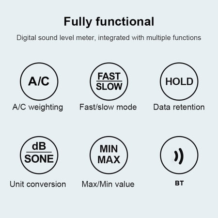 MESTEK 30-130dB Noise Meter Display Color Backlit Display Fast Slow Sampling Rate Capacitive Microphone Sound Level