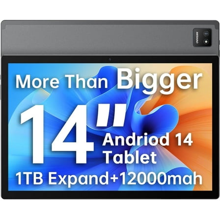 MESWAO 2025 Android 14 inch Tablet,Large Tablet with 1920x1200 IPS FHD,8 Core + 6GB+128GB+WiFi 6,Max 1TB TF Card +12000mAh Big Battery Life (Gray)