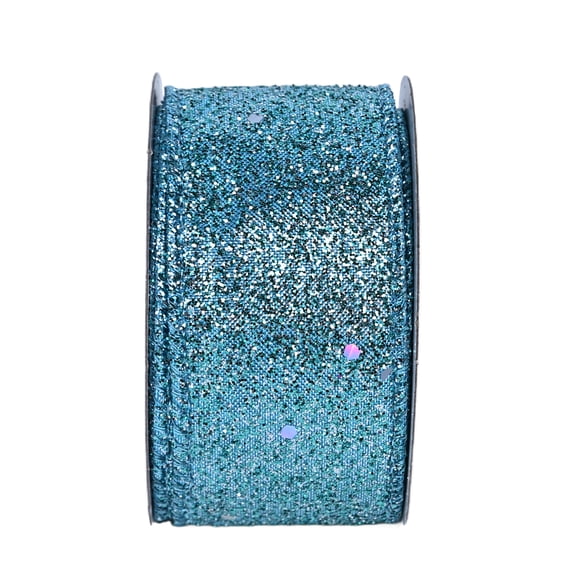 Gwen Studios 1.5" Aqua Glitter Wire Ribbon, 3 yards