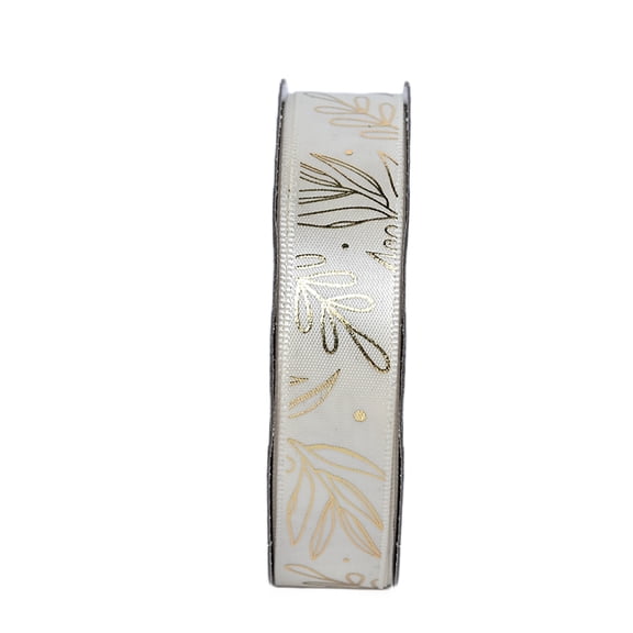 Gwen Studios 5/8" Metallic Gold Leaf on Cream Satin Ribbon, 3 yards