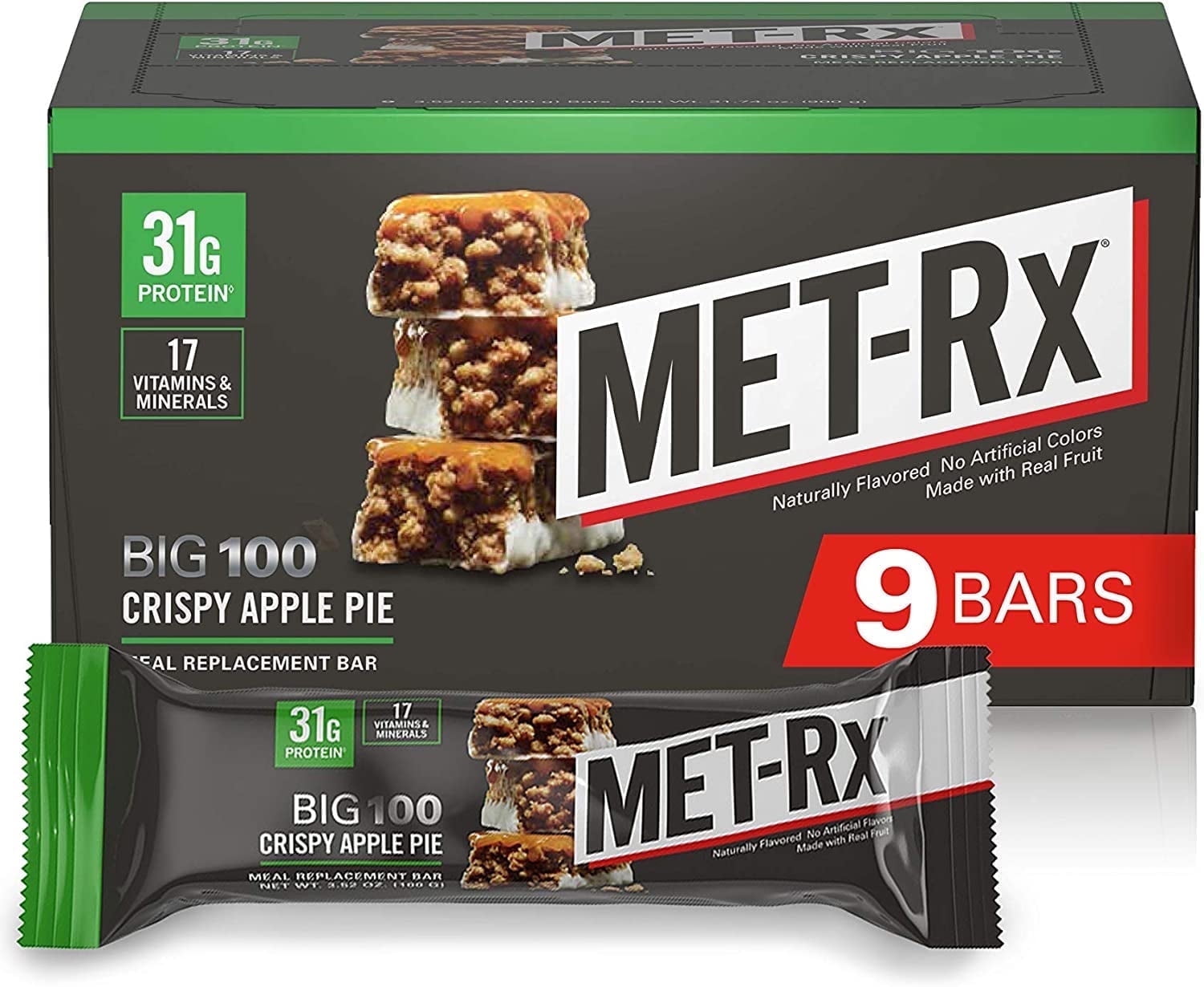 MET-Rx BIG 100 Meal Replacement Bar Crispy Apple Pie -- 9 Bars
