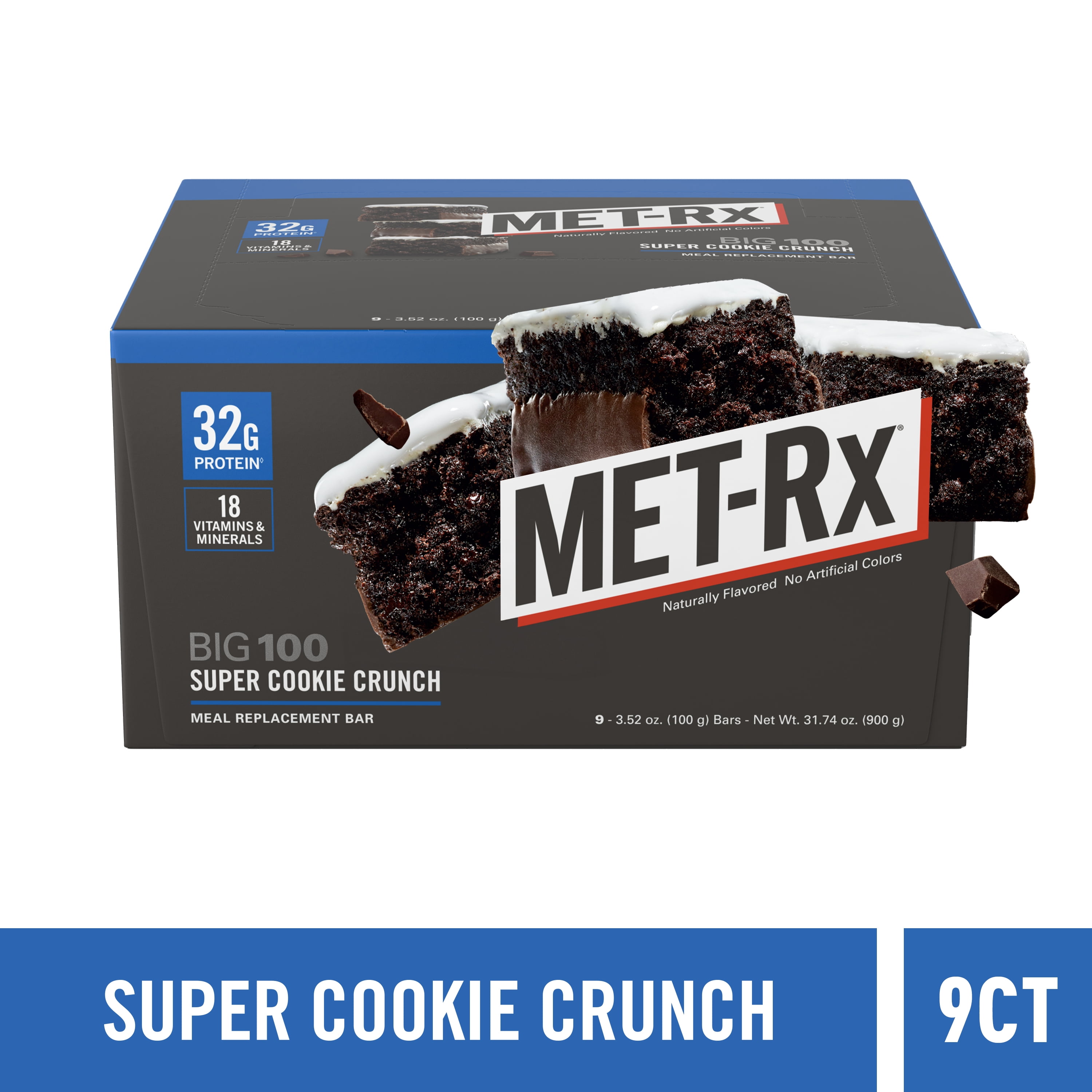 MET-Rx Big 100 Colossal Super Cookie Crunch Protein Bar, 32g Protein, 9 Ct