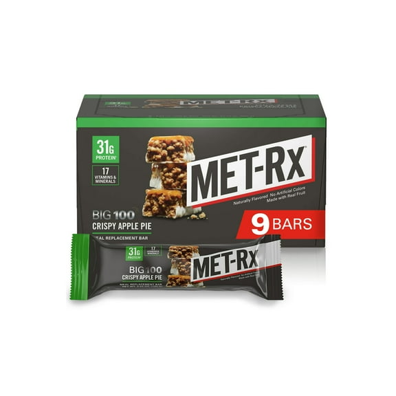 MET-Rx Big 100 High Protein Meal Replacement Bar, Crispy Apple Pie, 30g Protein, 3.52 oz