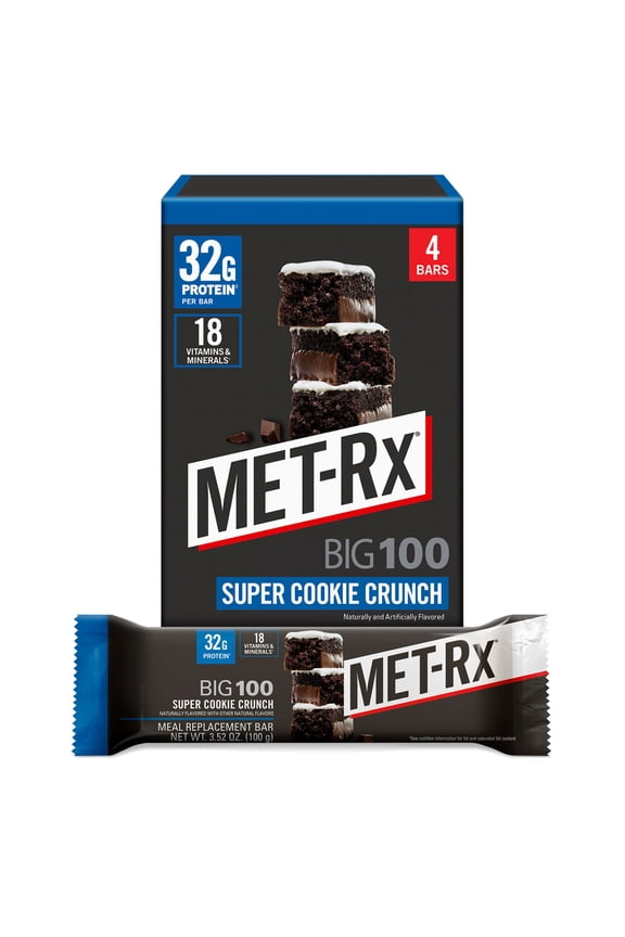 Big 100 High Protein Meal Replacement Bars, Super Cookie Crunch, 32g Protein, 3.52 oz, 4 Count