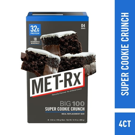 MET-Rx Big 100 High Protein Meal Replacement Bars, Super Cookie Crunch, 4 Count