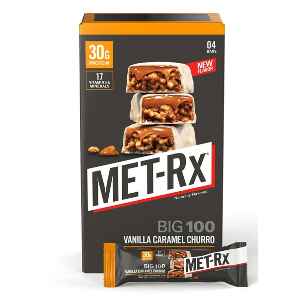 METRx Big 100 Protein Bars, Vanilla Caramel Churro Bars, 30g Protein