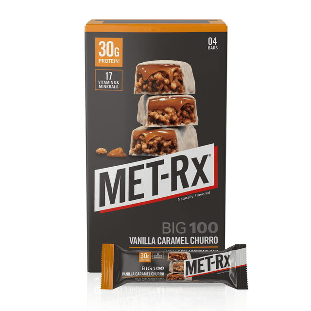 METRx Big 100 Protein Bars, Vanilla Caramel Churro Bars, 30g Protein
