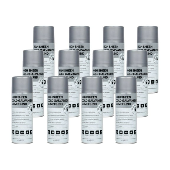 METAL-CLAD High Sheen Cold Galvanizing Aerosol by Paints For Industry - Industrial Enamel Spray Paint Steel Metal - Case of 12 (High Sheen Cold Galv.) 9-S-7254CS