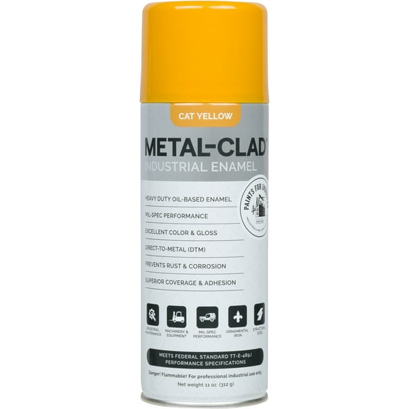 METAL-CLAD Paints For Industry Industrial Enamel, Aerosol Spray Paint - Steel Metal Iron Machinery - 1 Can (Caterpillar Yellow) 3-S-4043