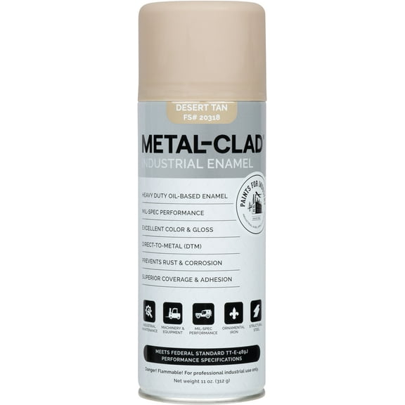 METAL-CLAD Paints For Industry Industrial Enamel, Aerosol Spray Paint - Steel Metal Iron Machinery - 1 Can (Desert Tan) 4-S-7793