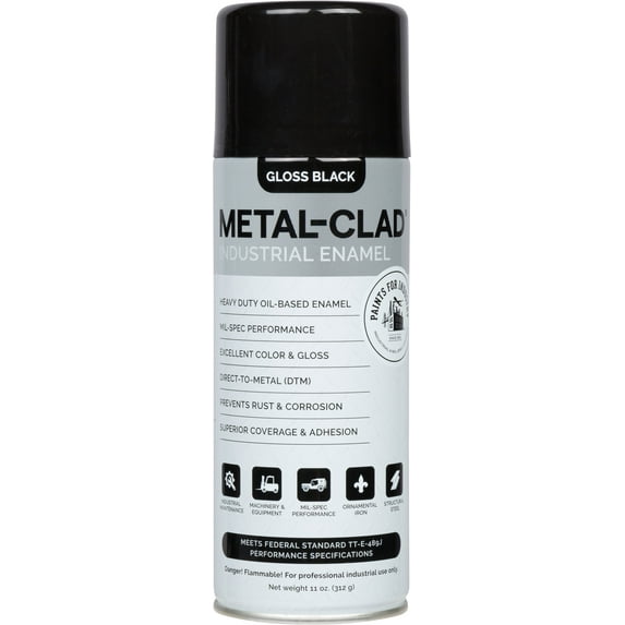 METAL-CLAD Paints For Industry Industrial Enamel, Aerosol Spray Paint - Steel Metal Iron Machinery - 1 Can (Gloss Black) 8-S-3313