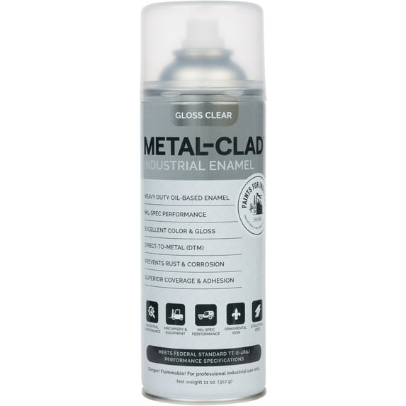 METAL-CLAD Paints For Industry - Industrial Enamel, Aerosol Spray Paint - Steel Metal Iron Machinery - 1 Can (Gloss Clear) 1-S-7400