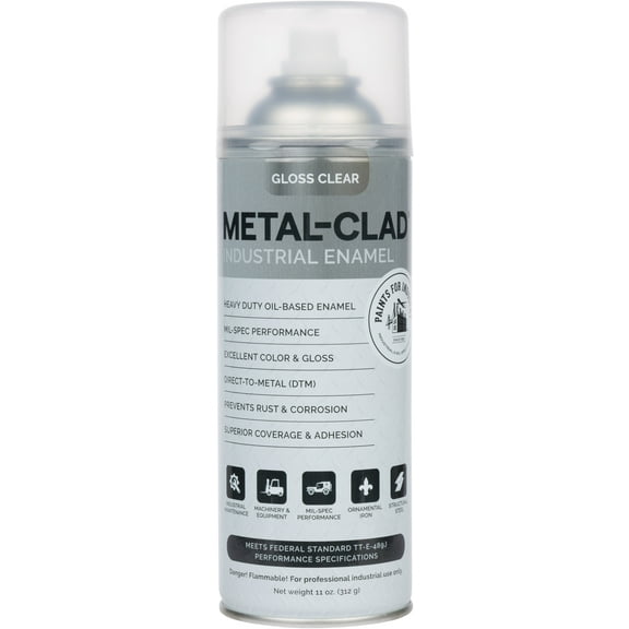 METAL-CLAD Paints For Industry - Industrial Enamel, Aerosol Spray Paint - Steel Metal Iron Machinery - 1 Can (Gloss Clear) 1-S-7400