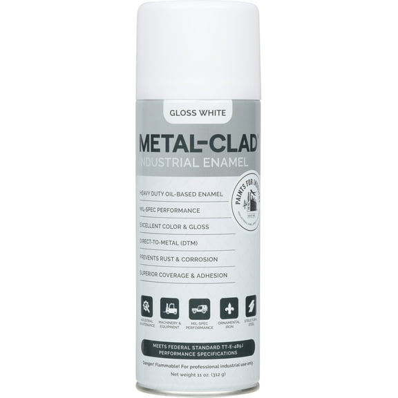 METAL-CLAD Paints For Industry Industrial Enamel, Aerosol Spray Paint - Steel Metal Iron Machinery - 1 Can (Gloss White) 2-S-2606