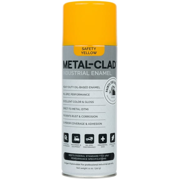 METAL-CLAD Paints For Industry Industrial Enamel, Aerosol Spray Paint - Steel Metal Iron Machinery - 1 Can (Safety Yellow) 3-S-1711
