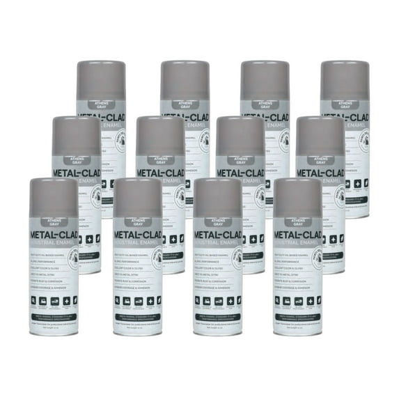 METAL-CLAD Paints For Industry Industrial Enamel, Aerosol Spray Paint - Steel Metal Iron Machinery - Case of 12 (Athens Gray) 8-S-7222CS