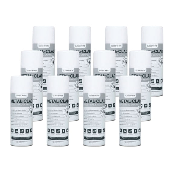 METAL-CLAD Paints For Industry Industrial Enamel, Aerosol Spray Paint - Steel Metal Iron Machinery - Case of 12 (Gloss White) 2-S-2606CS