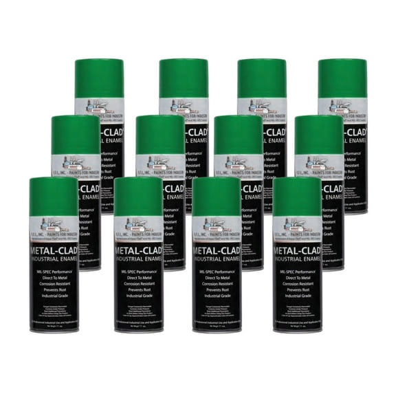 METAL-CLAD Paints For Industry Industrial Enamel, Aerosol Spray Paint - Steel Metal Iron Machinery - Case of 12 (Hanover Green) 7-S-1453CS