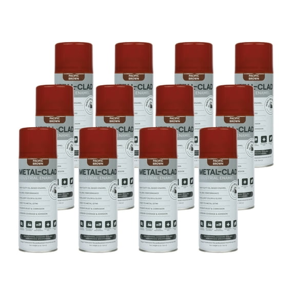 METAL-CLAD Paints For Industry Industrial Enamel, Aerosol Spray Paint - Steel Metal Iron Machinery - Case of 12 (Pacific Brown) 4-S-3237CS