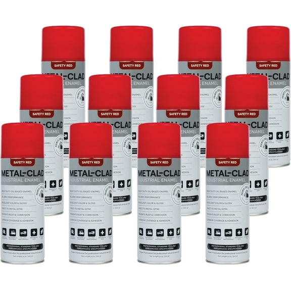 METAL-CLAD Paints For Industry Industrial Enamel, Aerosol Spray Paint - Steel Metal Iron Machinery - Case of 12 (Safety Red) 5-S-2614CS