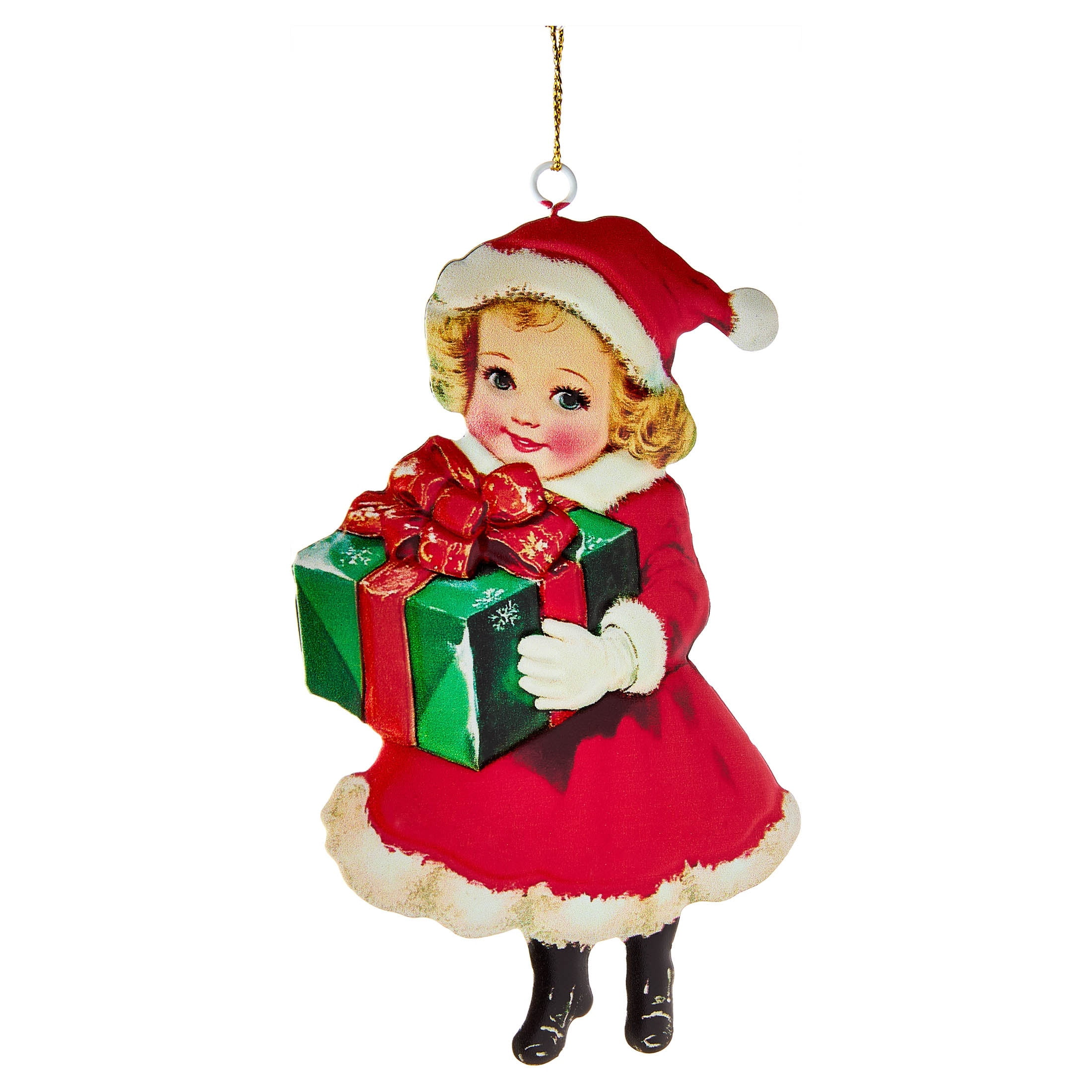 Multicolor Metal Girl with Present Christmas Ornament, 6.3", by Holiday Time