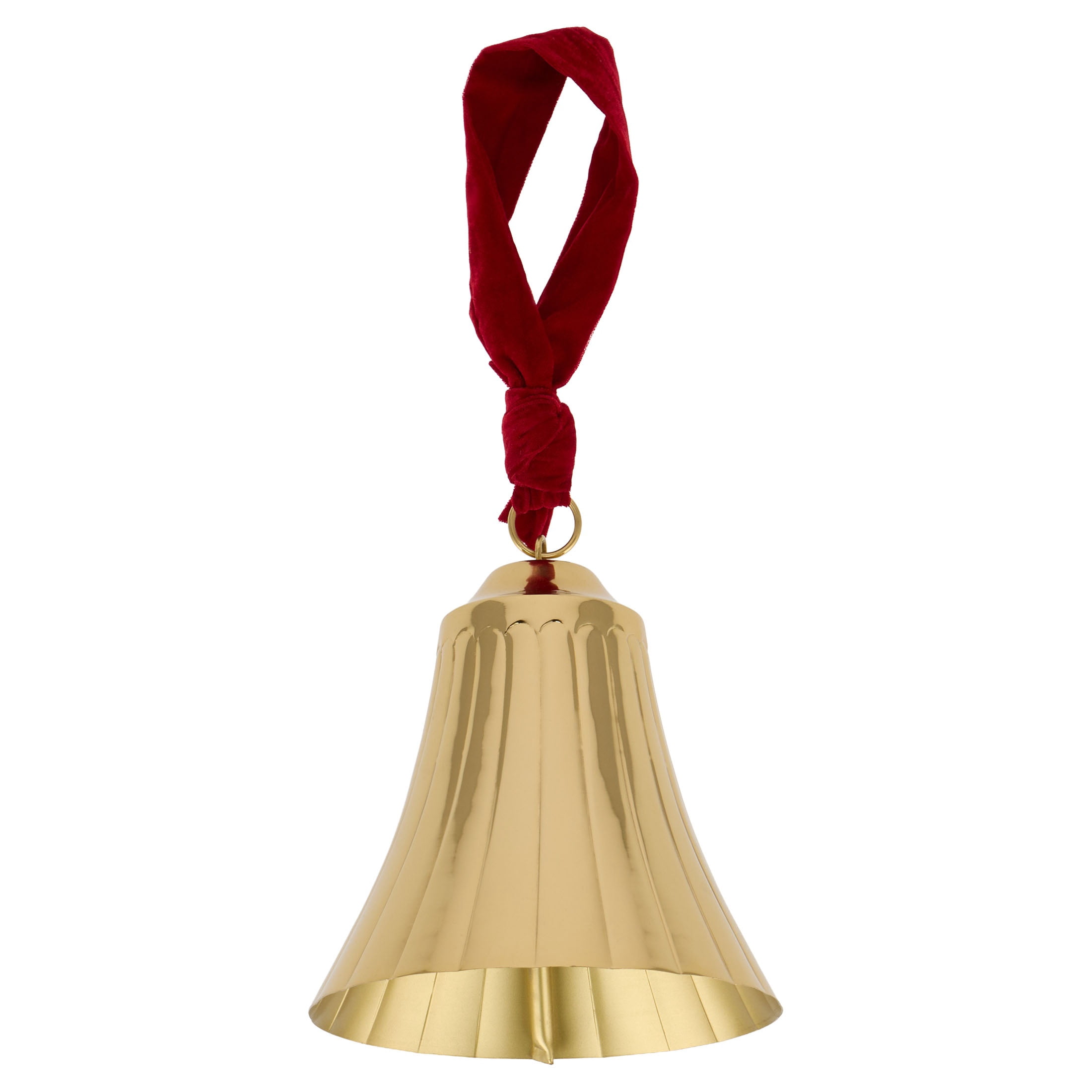 My Texas House Metal Bell Hanging Christmas Decoration, Gold and Red, 8"