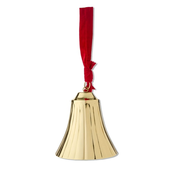 Metal Hanging Bell with Velvet Ribbon Christmas Decoration, Gold, 8.12", by My Texas House