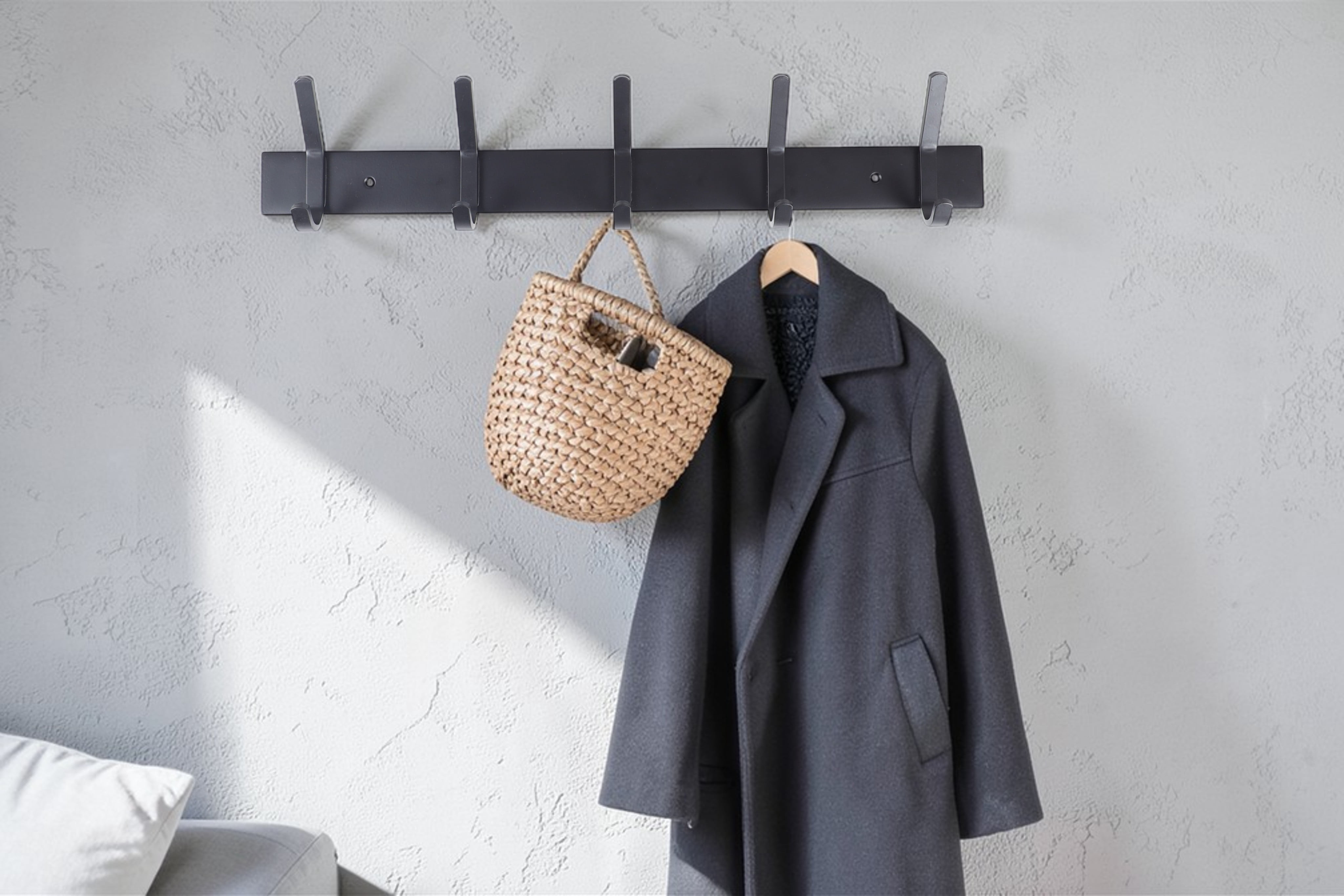 Mainstays 15.5" 5 Hook Matte Black Metal Hookboard