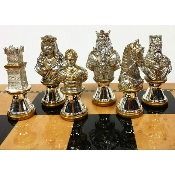 METAL Medieval Times Crusades Gold  Silver METAL Busts Chess Men Set NO Board