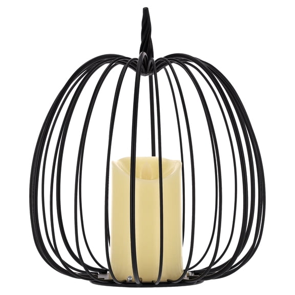 Light-Up Metal Pumpkin Lantern Decoration, Black and White, 11", Fall by Way To Celebrate