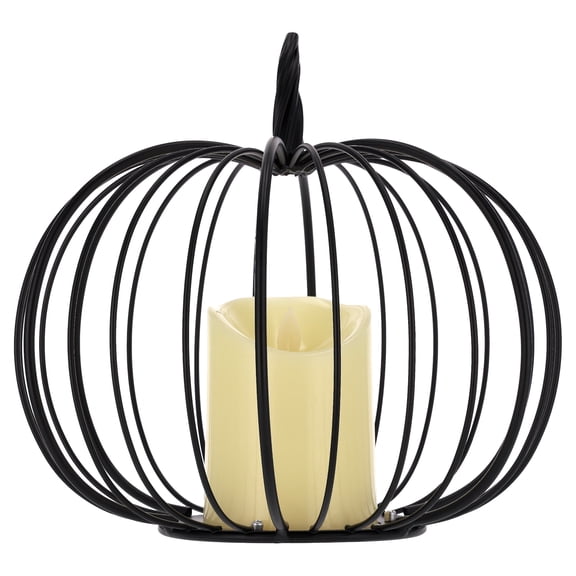 Light-Up Metal Pumpkin Lantern Decoration, Black and White, 9", Fall by Way To Celebrate